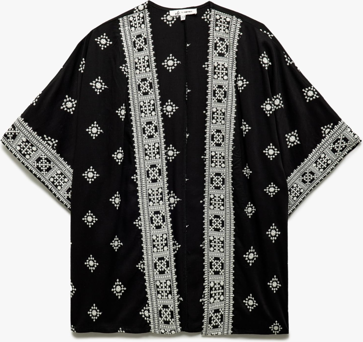 Aesco Koton Viskon Yarım Kollu Etnik Kimono görsel 4