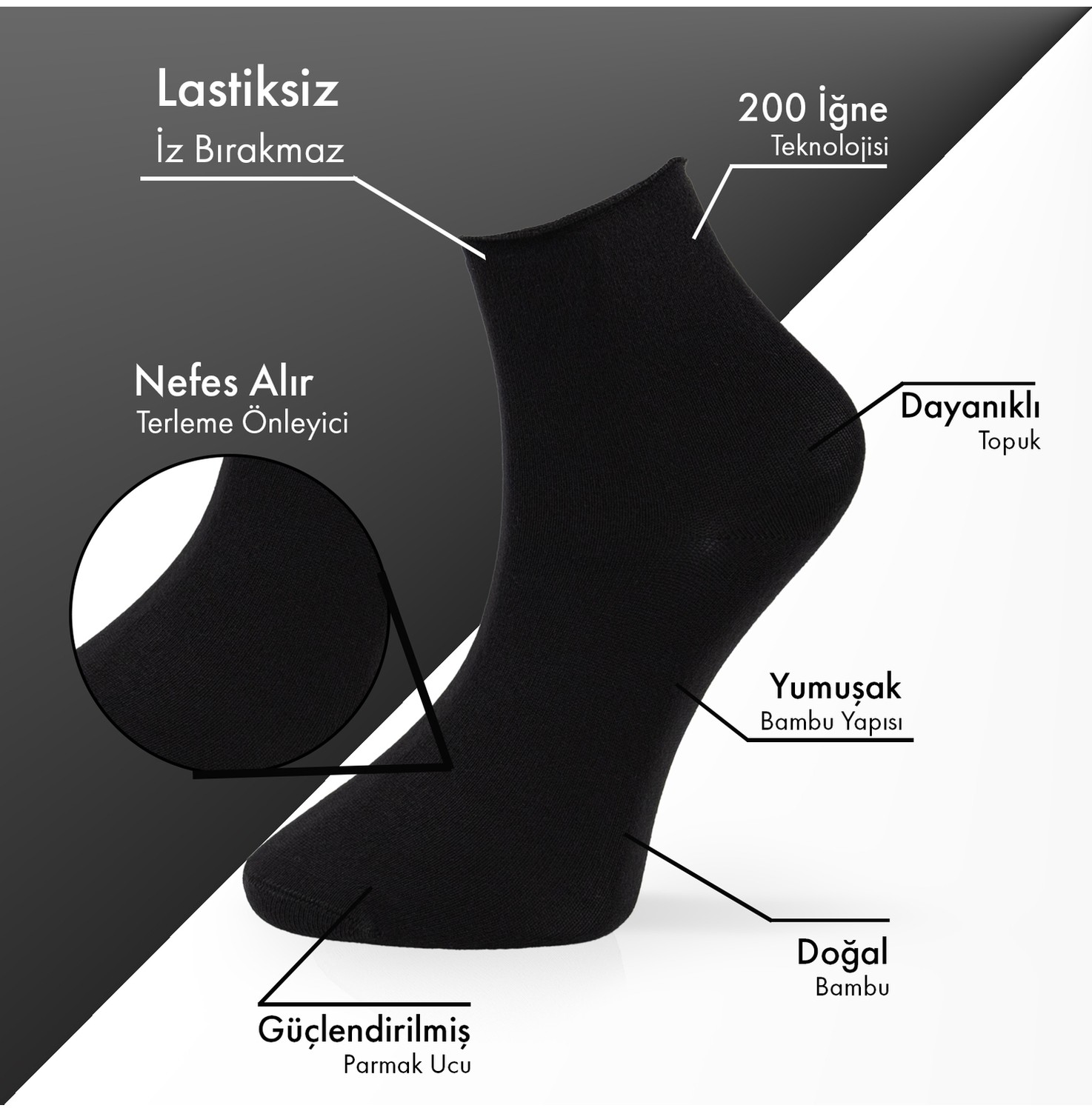 Lion Monroe Saf Bambu Kadın Lastiksiz Siyah Soket Dikişsiz Premium Çorap Kutulu 6'lı / Iz Bırakmaz / Sıkmayan Çorap L5952AZNB Softaura görsel 2