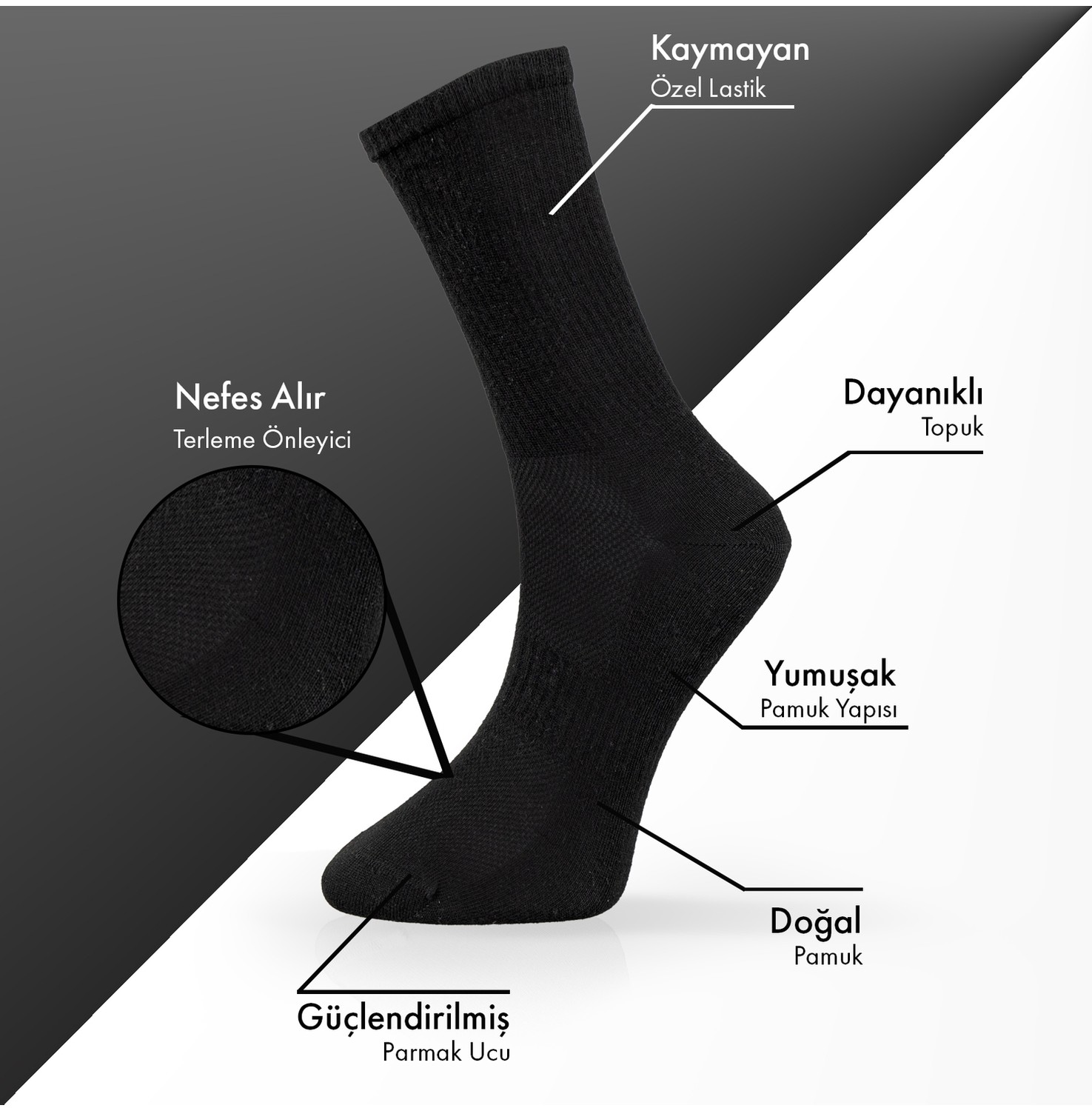 Lion Monroe Saf Pamuklu Yazlık 6'lı Erkek Tenis Uzun Düz Soket Çorap Dikişsiz Basic Penye Premium Hediyeli görsel 3