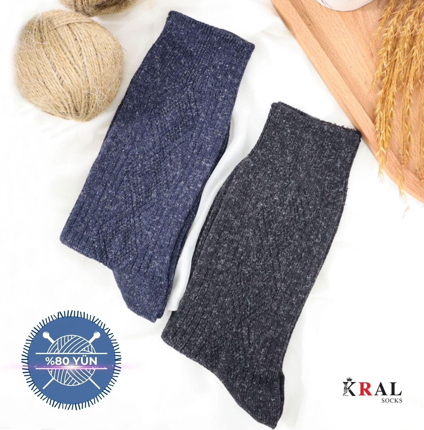 Kral Socks 2 Çift Erkek Termal Lambswool Yün Çorap görsel 2