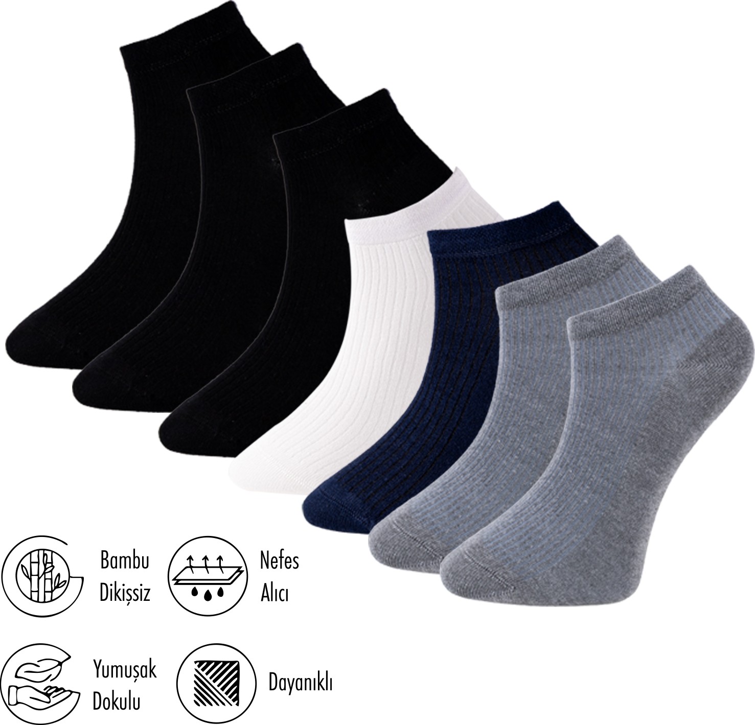 Lion Monroe Saf Bambu 4 Mevsim Erkek Patik Düz Kısa Siyah Çorap Dikişsiz Premium Hediye Kutulu 7'li Comfort Series L5952AZNP