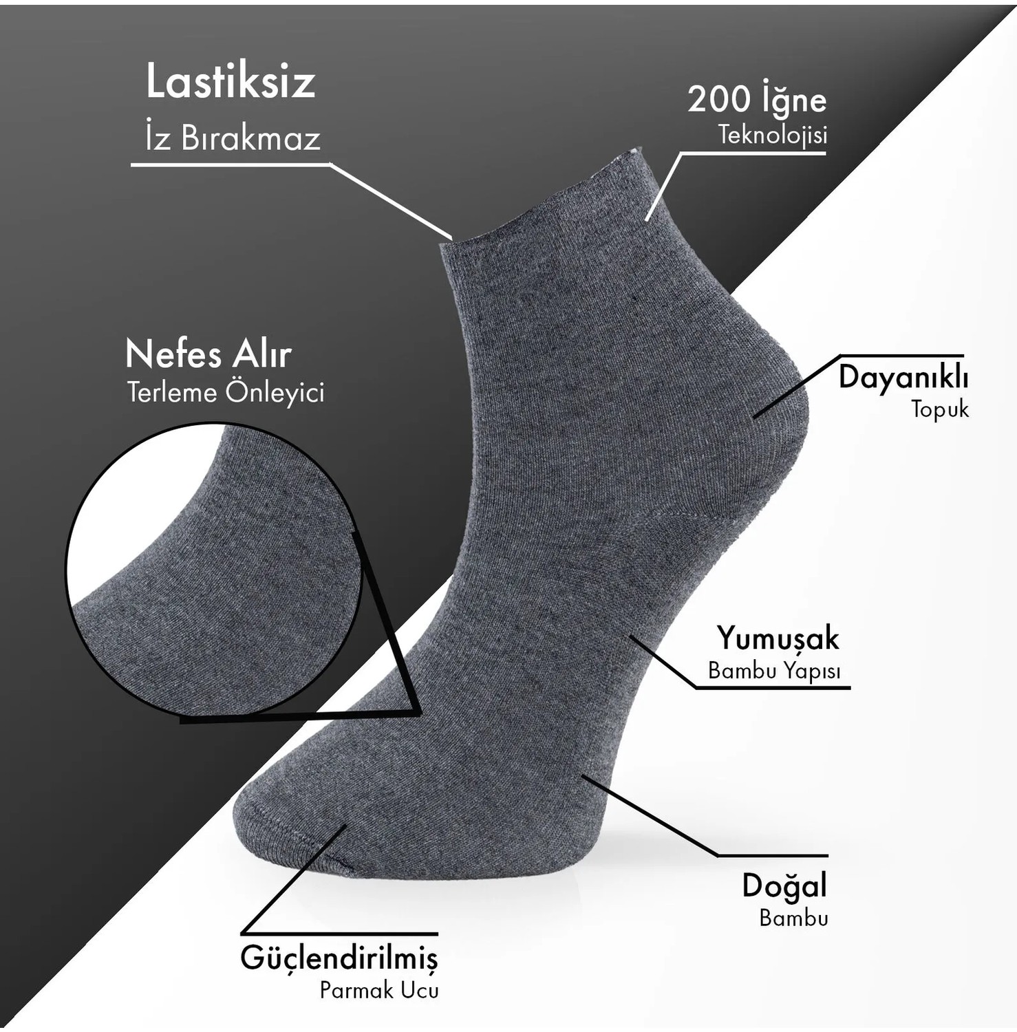 Lion Monroe Saf Bambu Erkek Lastiksiz Soket Dikişsiz Premium Çorap 6'lı Paket / Iz Bırakmaz / Sıkmayan / Diyabetik Çorap görsel 3