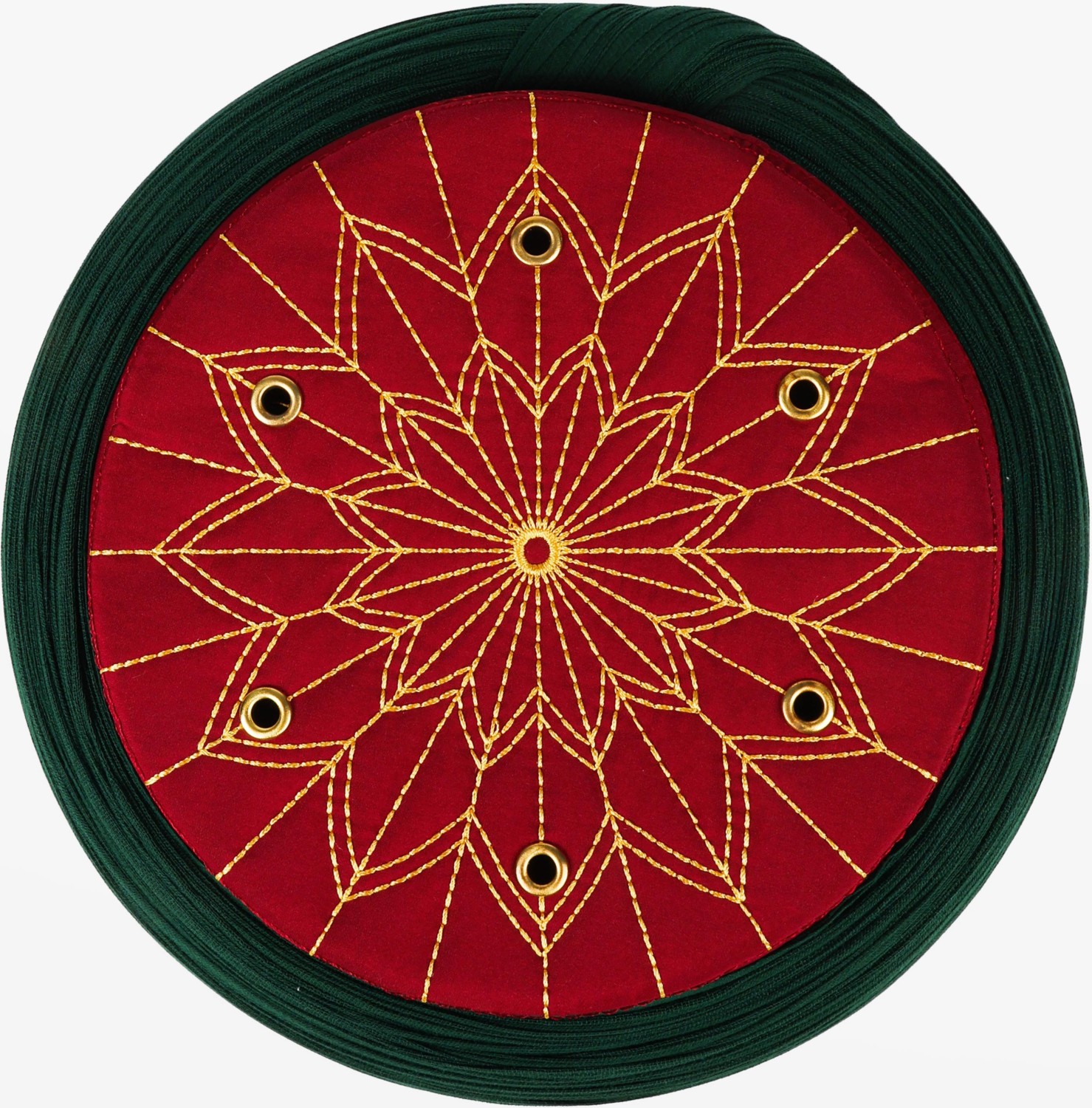 Sarıkhane Çocuk Talebe Sarığı - Yeşil Kumaş - Bordo Takke - Yuvarlak Sarım - Kuş Gözü - 6 Metre görsel 3