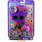 POLLY POCKET™ Monster High Temalı Kompakt Oyun Seti, 3 mikro bebek ve 10 aksesuar bulunan, açıldığında liseye dönüşen oyun seti HVV58