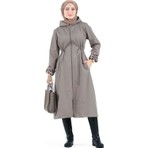 Sevitli Leopar Detaylı Trençkot-Füme