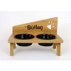 RealWood  Özel Isimli Seramik Kaseli Kedi-Köpek Mama ve Su Kabı Stantı / Siyah.2*400 ml