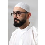 İhvan Beyaz Safir Dantel Detaylı Örme Namaz Takkesi