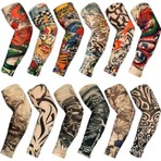 Giyilebilir Airbrush Tattoo 6 Çift 12 Desenli Kol Çorap Dövmesi Seti Renkli Aksesuar