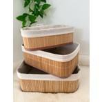 Home Naturel 3'lü Set Bej Renk Bambu Düzenleyici Organizer Sepet Doğal Malzeme Özellikli