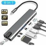 Maxgo 3008 8 in 1 USB Type-C Hub Port Adaptör HDMI USB Ethernet Pd Girişli Çevirici Dönüştürücü Çoklayıcı