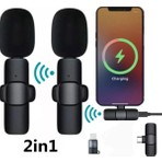 Comse  K9 Iphone ve Type-C Uyumlu Kablosuz Yaka Mikrofonu Tak Çalıştır  Çiftli Yaka Mikrofonu