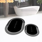 Viyana Home Dijital Baskılı Kaymaz Taban Yıkanabilir Oval Ikili Banyo Paspas Klozet Takımı, V-O-Klozet-01-Siyah,