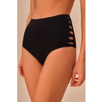 Suwen Yüksek Bel Siyah Bikini Alt Yan Biyeli Esnek ve Dayanıklı Kumaş ile Şık Tasarım