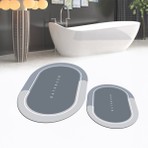Viyana Home Dijital Baskılı Kaymaz Taban Yıkanabilir Oval Ikili Banyo Paspas Klozet Takımı, V-O-Klozet-01-Gri,