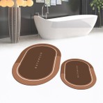 Viyana Home Dijital Baskılı Kaymaz Taban Yıkanabilir Oval Ikili Banyo Paspas Klozet Takımı, V-O-Klozet-01-Kahve,