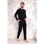 D'S Damat Maschio Pamuk Pijama Takımı Siyah Erkekler İçin Yumuşak Dokulu Regular Fit
