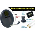 Antenci 40cm Karavan Çanak Anten Seti Tekli LNB + Analog Uydu Bulucu Kolay Kurulum