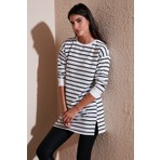 Lela Modest Çizgili Pamuklu Regular Fit Bisiklet Yaka Tunik Bayan Tunik 5865784