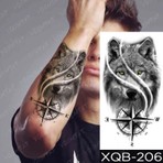 Tattoo Gerçekci Geçici Renkli Kurt ve Pusula Dövme Sahte Etiket Kadın Erkek Kol Bacak