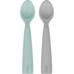OiOi Nam Nam 6+ Ay İçin Su Yeşili ve Powder Grey Kaşık 2li Gıda Sınıfı Silikon Özellikli