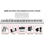 Jwin JDP-8830 Tuş Hassasiyetli Katlanabilir Bluetooth + Şarjlı Piyano - Beyaz
