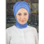 Butik Ambar Lüks Topkapı Model Taşlı Simli Kısa Abiye Indigo Hazır Şal - Mavi - Butik Ambar