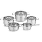 Fissler Pure Collection 9 Parça Çelik Tencere Seti Gri Cam Kapaklı Sığ Tencereler 20 cm Ebatında