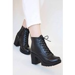 Ccway Bağcıklı Kadın Topuklu Bot SİYAH CİLT