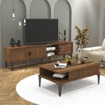 Cool Home Marin Tv Ünitesi 180 cm - Orta Sehpa Seti  Çizgi Desenli , Raflı , Ceviz (Sandık)