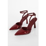 Shoeberry Kadın Bordo Rugan Stiletto Kemerli Orta Topuklu Bilek Bağlı Şık Tasarım