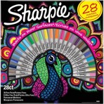 Sharpie Fine Kalıcı Markör Seti - 28 Parça, Tavuskuşu Renkleri, 0,9 mm Uç Kalınlığı, Canlı Desenli Tasarım