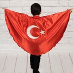 Sedirli Türk Bayrağı Pelerin Gösteri Kostümü Kız-Erkek Ay Yıldız Bayraklı 23 Nisan 2-6 Yaş (M),7-12 Yaş (L)