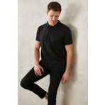 Altınyıldız Classics Erkek Çekmeyen Pamuklu Kumaş Slim Fit Dar Kesim Simsiyah Kıvrılmaz Polo Yaka T-shirt