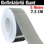 Badem10 Reflektörlü Bant Beyaz Reflektif Fosforlu Şerit Bant 7.5 cm 5 Metre Ikaz Bandı