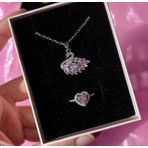 DMR Accessoire 316 L Çelik Kuğu Kolye ve Kalp Yüzük Kombini Pembe Renk ile Günlük ve Özel Gün Kullanımı