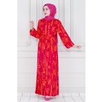 Sevitli Otantik Yarım Düğmeli Viscon Elbise-Pembe