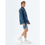 Koton Slim Fit Kot Şort Bermuda Cepli Yıpratma Detaylı Pamuklu