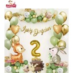 Store Ceylan Tavşan Kirpi Gold 2 Yaş Folyolu Küf Yeşili Beyaz Balon Zincir Doğum Günü Seti