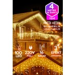 Suled Sarı Led Işık Sarkıt Efekt Modlu 4 Metre 100 Led 16 Saçak Iç & Dış Dekor Süsleme 220v Fişli