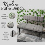 Özcan Mobilya Aksesuar Siyah Metal Ayaklı Metal Kasalı Sırtlı Mutfak Salon Antre Yatak Odası Balkon Puf Bank Bench Oturak