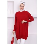 Bordo Bisiklet Yaka Merserize Salaş Triko Tunik