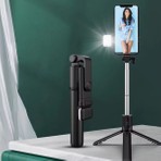 Buffer Kendiliğinden LED Işıklı Kumandalı Uzayabilen Selfie Çubuğu Bluetooth Bağlantılı Masa Üstü Tripod