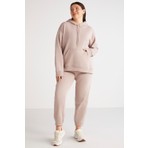 Ethiquet Terezabb Kadın İçi Polarlı Yumuşacık Comfort Fit Kapüşonlu Kanguru Cep Pembe Büyük Beden Sweatshirt