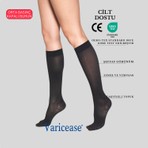 Varicease 7211 Comfort Ccl-2 Orta Basınç (23-32 mmHg) Diz Altı Kapalı Burun Varis Çorabı - Siyah ve Ten -