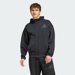 Adidas Sportswear JE7538 Kapüşonlu Z.N.E. Full-Zip Erkek Sweatshirt Siyah Düz Desen 2024 Sonbahar - Kış
