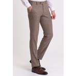 Ekoseli Bej Rengi Slim Fit Klasik Erkek Pantolon