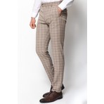 Ekoseli Bej Rengi Super Slim Fit Erkek Pantolon