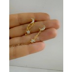 Ares Collection Zirkon Taşlı Hilal Yıldız Zincirli 1 Adet Helix Kıkırdak Kulak Memesi Uyumlu Halka Piercing Küpe