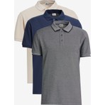 Altınyıldız Classics Erkek Slim Fit Kıvrılmaz Polo Yaka Tişört 3'lü Kısa Kol Pamuklu Günlük Lacivert Beyaz Siyah