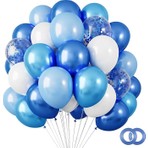 Balon Diyarı  10 adet Lacivert - Açık mavi - Beyaz- Konfetili şeffaf balon , Metalik Pastel Karışık  Kaliteli Balon Seti